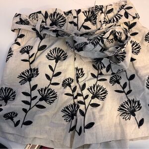 Zara High Waist Floral Shorts - Black and Cream